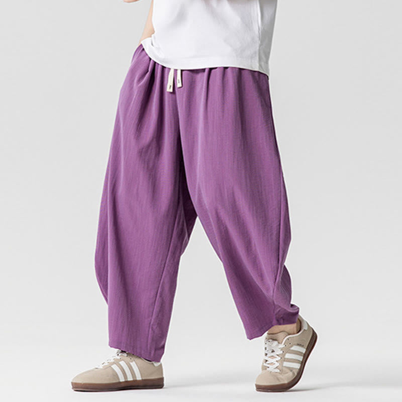 Nimara Ritual Summer Pure Color Drawstring Men's Cotton Ankle-Length Pants With Pockets