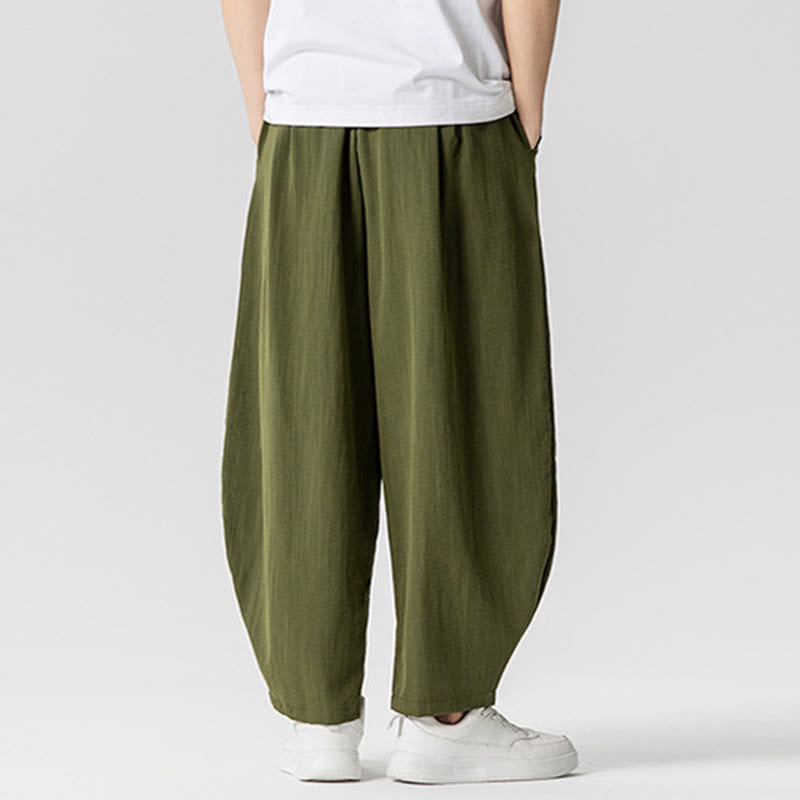 Nimara Ritual Summer Pure Color Drawstring Men's Cotton Ankle-Length Pants With Pockets