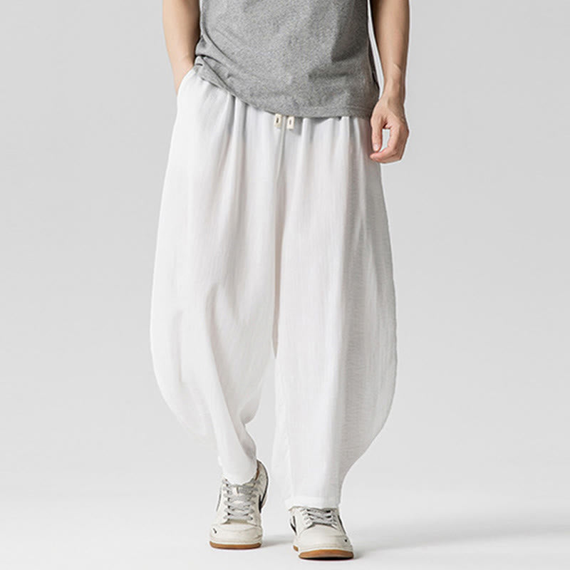 Nimara Ritual Summer Pure Color Drawstring Men's Cotton Ankle-Length Pants With Pockets