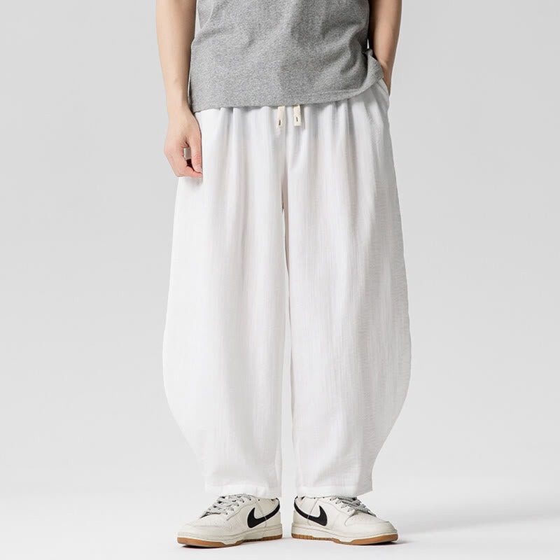 Nimara Ritual Summer Pure Color Drawstring Men's Cotton Ankle-Length Pants With Pockets