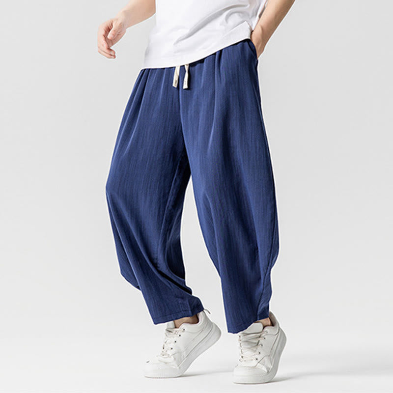 Nimara Ritual Summer Pure Color Drawstring Men's Cotton Ankle-Length Pants With Pockets