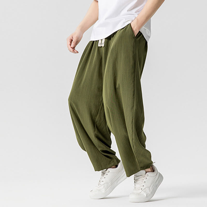 Nimara Ritual Summer Pure Color Drawstring Men's Cotton Ankle-Length Pants With Pockets