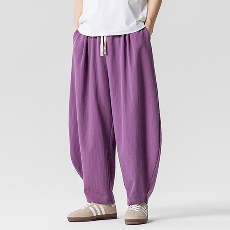 Nimara Ritual Summer Pure Color Drawstring Men's Cotton Ankle-Length Pants With Pockets