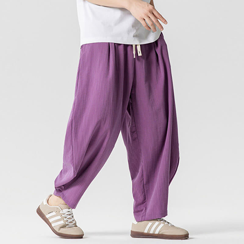 Nimara Ritual Summer Pure Color Drawstring Men's Cotton Ankle-Length Pants With Pockets