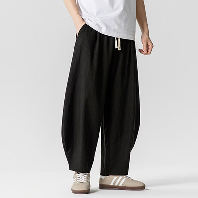 Nimara Ritual Summer Pure Color Drawstring Men's Cotton Ankle-Length Pants With Pockets