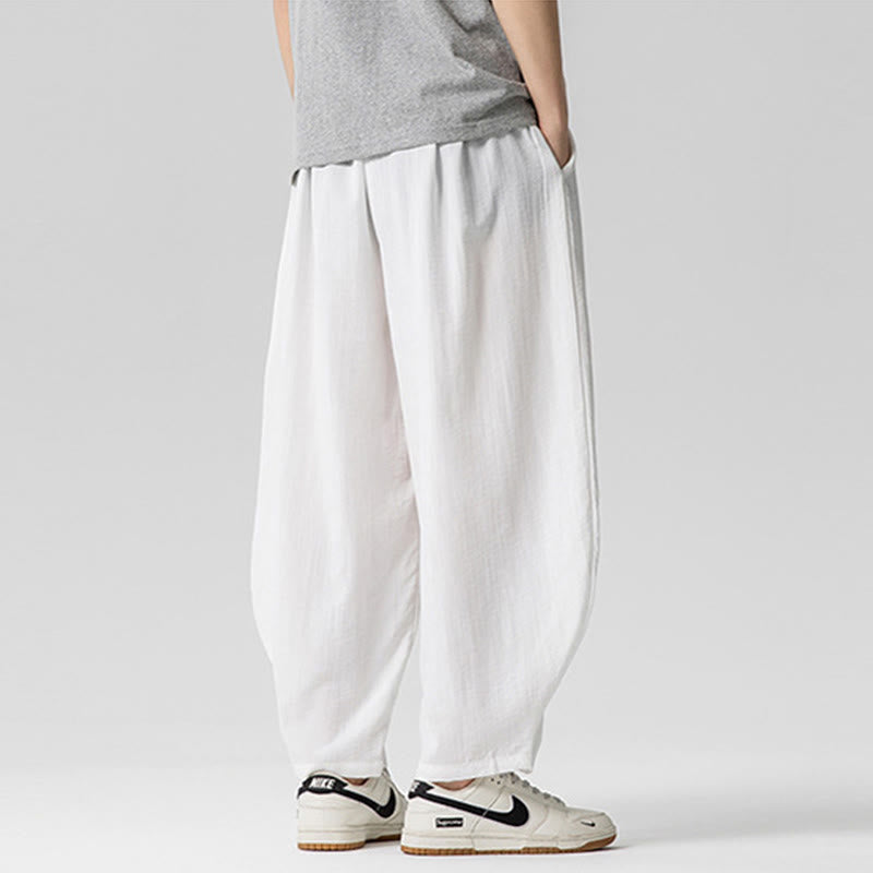 Nimara Ritual Summer Pure Color Drawstring Men's Cotton Ankle-Length Pants With Pockets