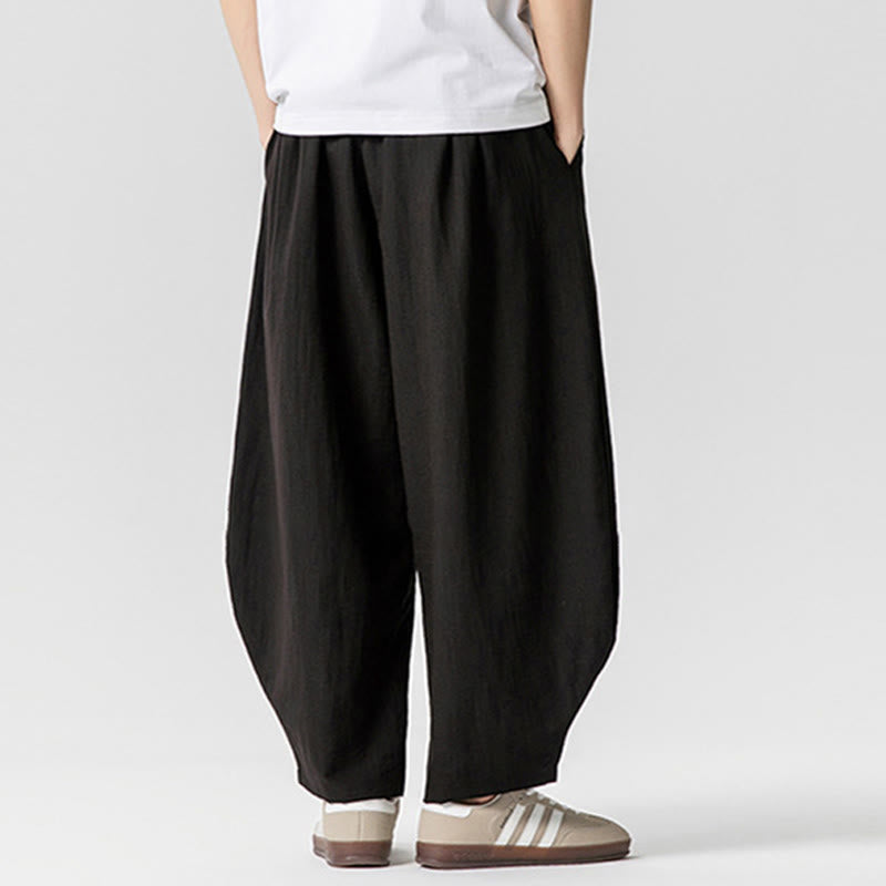 Nimara Ritual Summer Pure Color Drawstring Men's Cotton Ankle-Length Pants With Pockets