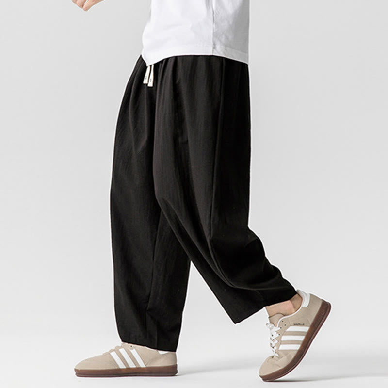 Nimara Ritual Summer Pure Color Drawstring Men's Cotton Ankle-Length Pants With Pockets