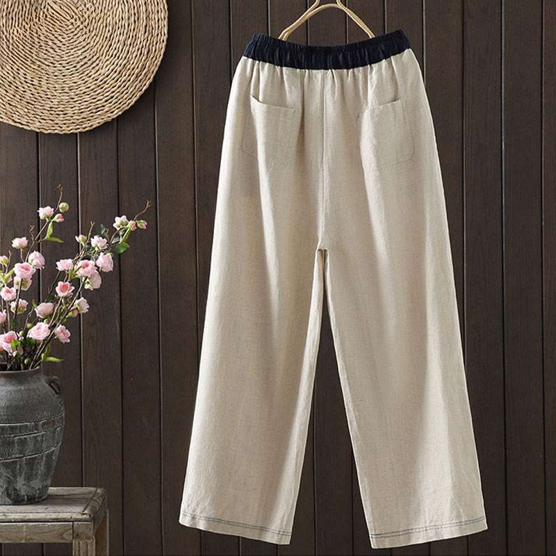 Nimara Ritual Casual Splicing Color Rope Women's Cotton Straight-leg Pants With Pockets