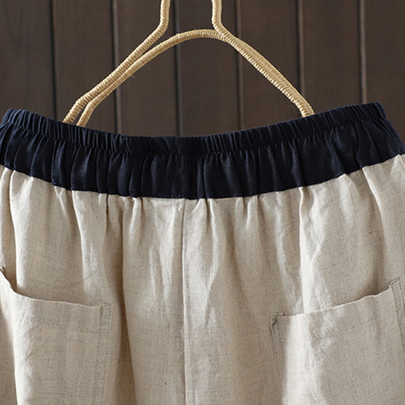 Nimara Ritual Casual Splicing Color Rope Women's Cotton Straight-leg Pants With Pockets