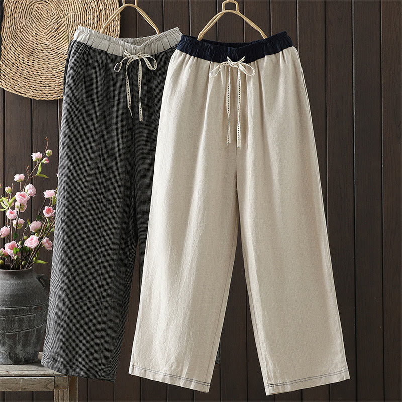 Nimara Ritual Casual Splicing Color Rope Women's Cotton Straight-leg Pants With Pockets