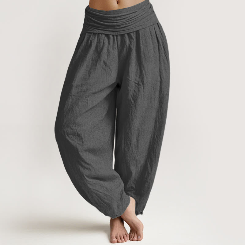 Nimara Ritual Solid Color DimGray Pure Cotton Women's Elastic Waist Harem Pants