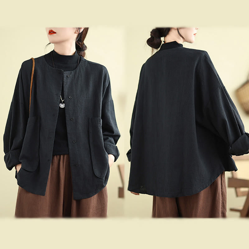 Nimara Ritual Women's Long Sleeve Crew Neck Cotton Jacket With Pockets