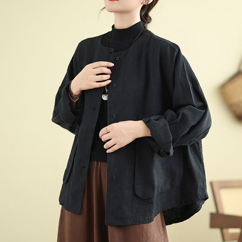 Nimara Ritual Women's Long Sleeve Crew Neck Cotton Jacket With Pockets