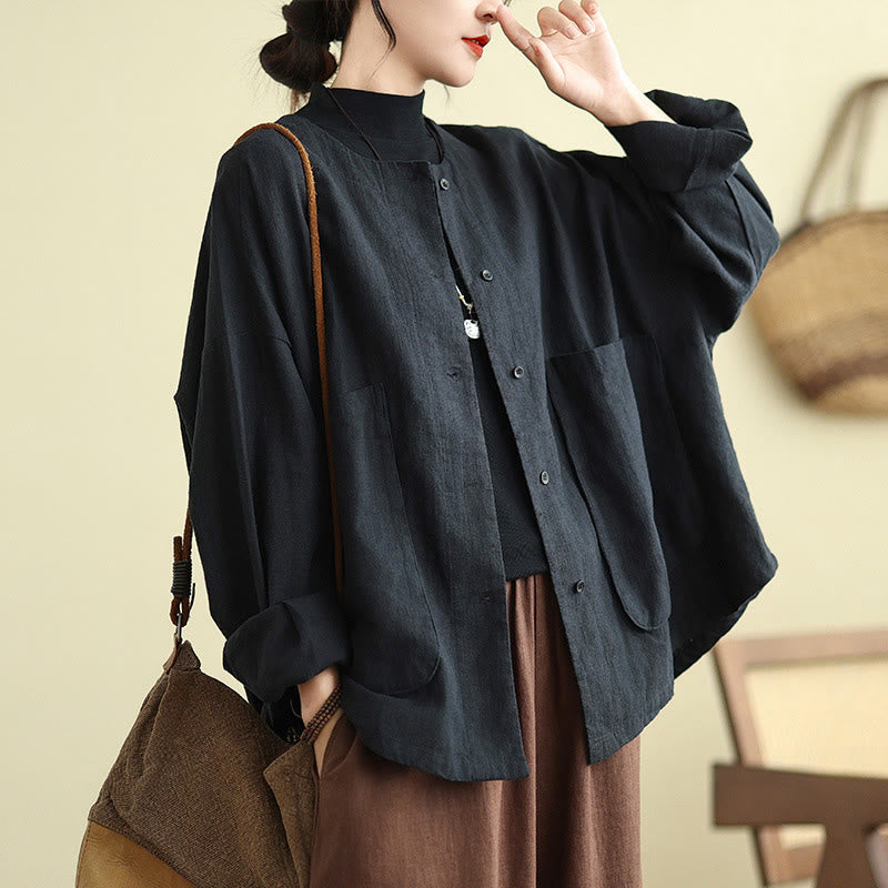 Nimara Ritual Women's Long Sleeve Crew Neck Cotton Jacket With Pockets