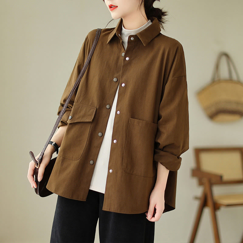 Nimara Ritual Women's Long Sleeve Button Cotton Jacket With Pockets