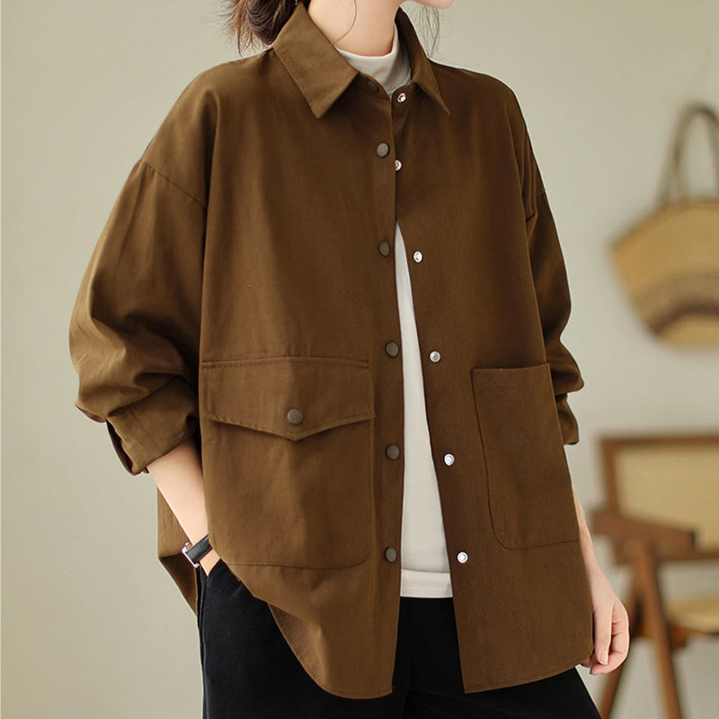 Nimara Ritual Women's Long Sleeve Button Cotton Jacket With Pockets