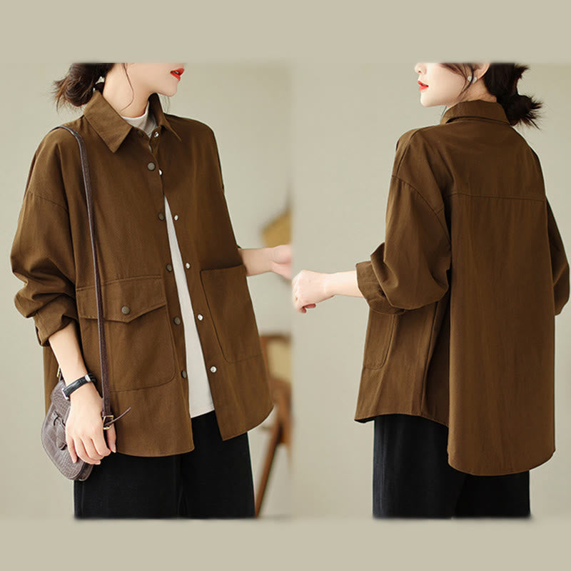 Nimara Ritual Women's Long Sleeve Button Cotton Jacket With Pockets