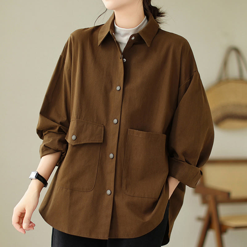 Nimara Ritual Women's Long Sleeve Button Cotton Jacket With Pockets