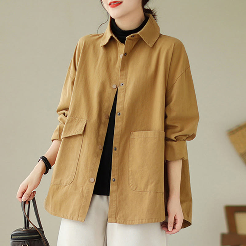 Nimara Ritual Women's Long Sleeve Button Cotton Jacket With Pockets