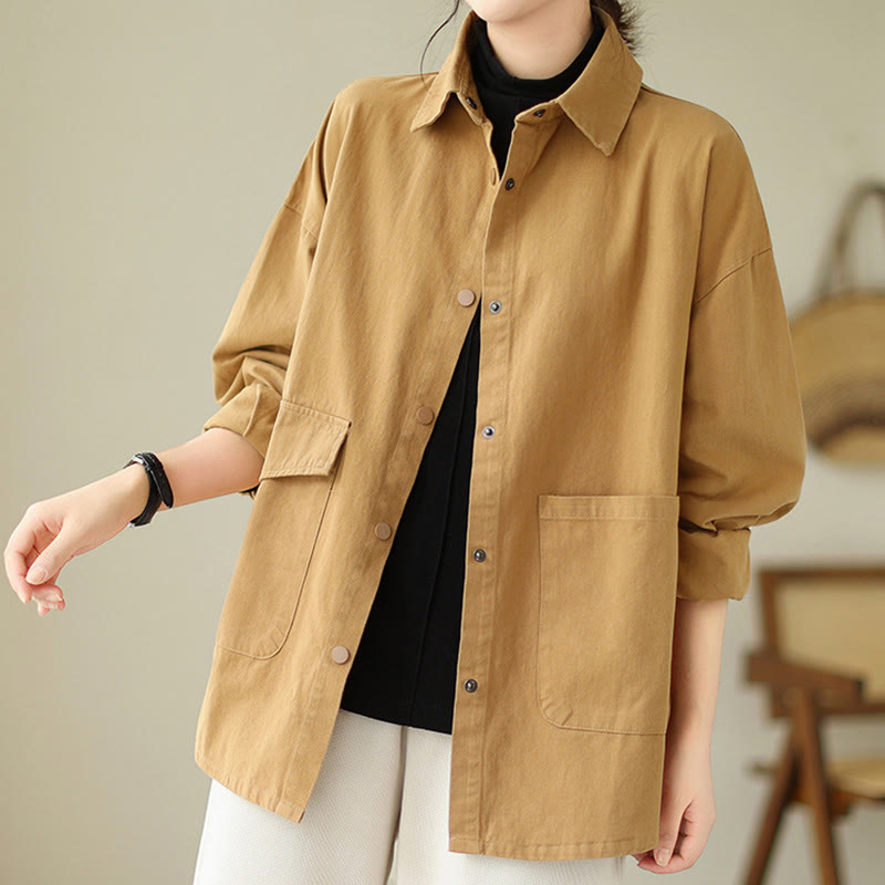 Nimara Ritual Women's Long Sleeve Button Cotton Jacket With Pockets