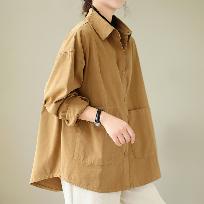 Nimara Ritual Women's Long Sleeve Button Cotton Jacket With Pockets