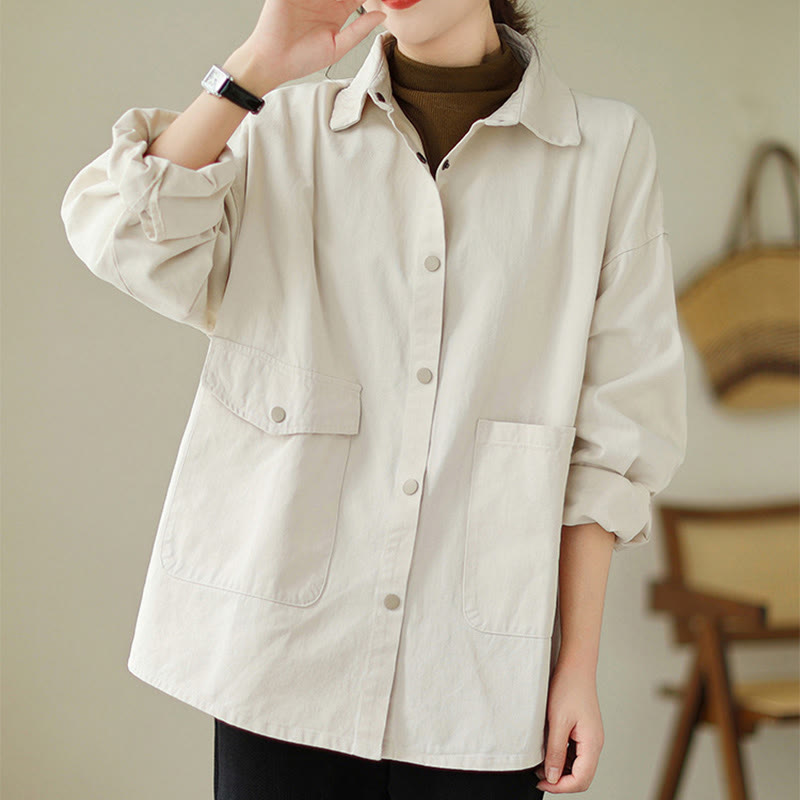 Nimara Ritual Women's Long Sleeve Button Cotton Jacket With Pockets