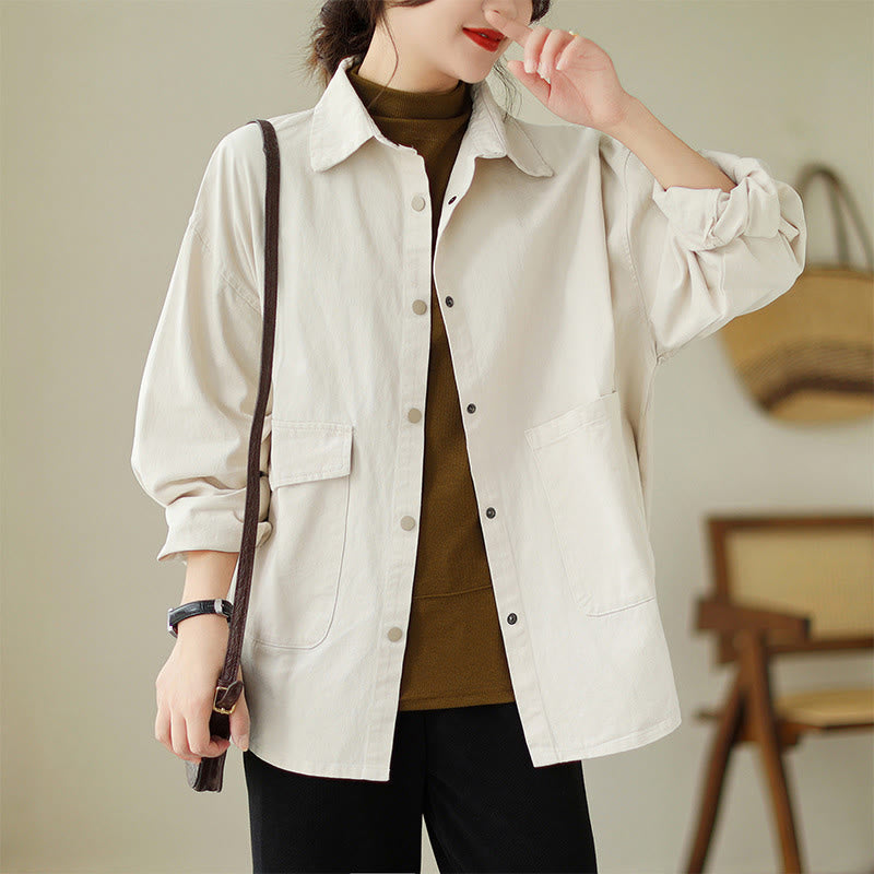 Nimara Ritual Women's Long Sleeve Button Cotton Jacket With Pockets