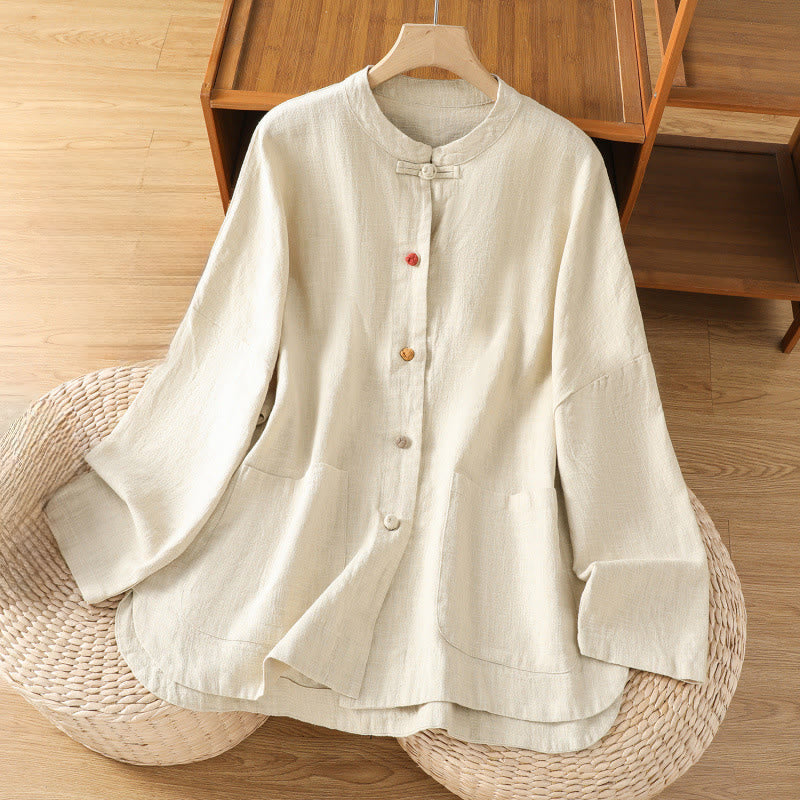 Nimara Ritual Casual Frog-button Women's Long Sleeve Cotton Polyester Shirt With Pockets