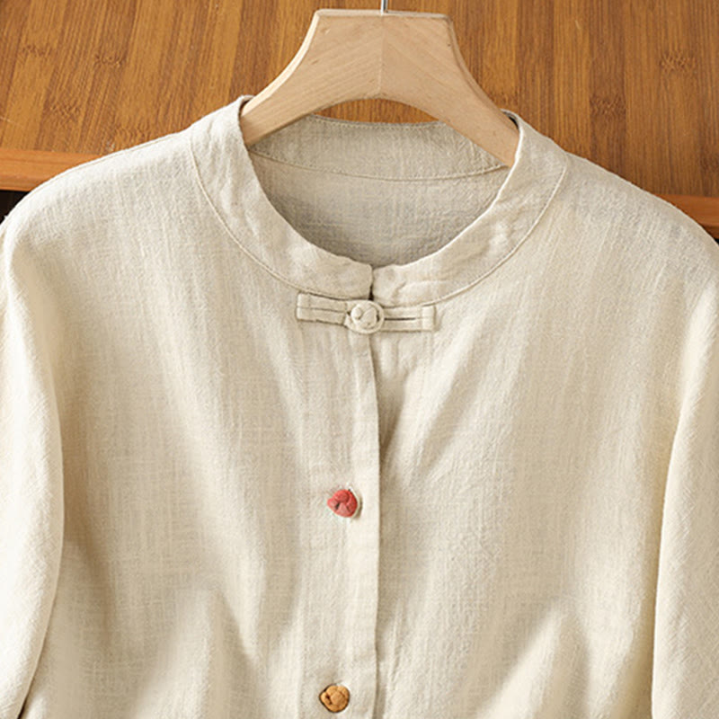 Nimara Ritual Casual Frog-button Women's Long Sleeve Cotton Polyester Shirt With Pockets