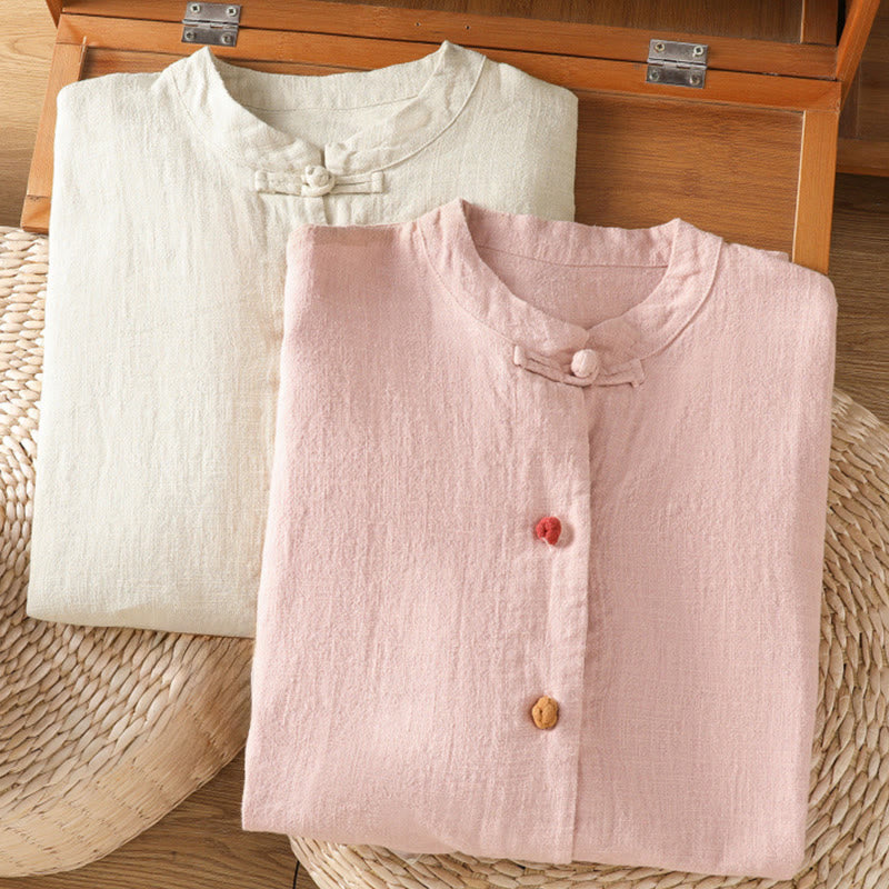 Nimara Ritual Casual Frog-button Women's Long Sleeve Cotton Polyester Shirt With Pockets