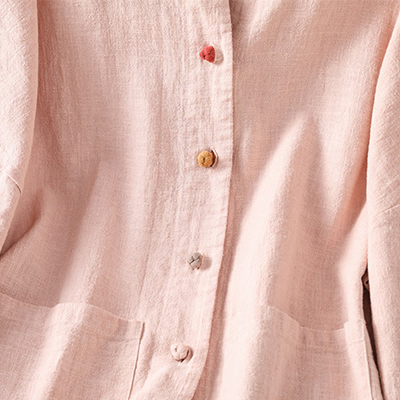 Nimara Ritual Casual Frog-button Women's Long Sleeve Cotton Polyester Shirt With Pockets