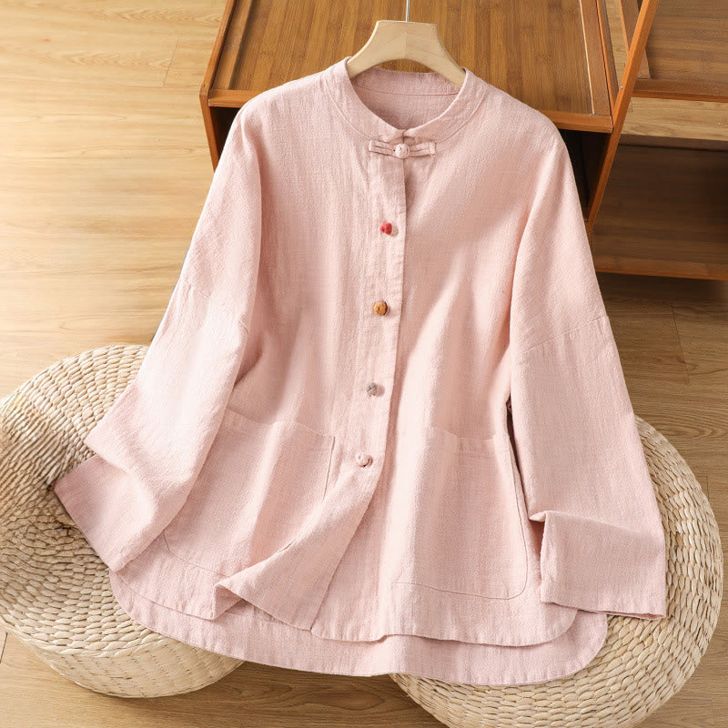 Nimara Ritual Casual Frog-button Women's Long Sleeve Cotton Polyester Shirt With Pockets