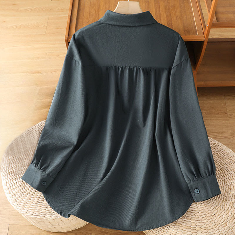 Nimara Ritual Casual Women's Long Sleeve Stand Collar Cotton Shirt With Pockets