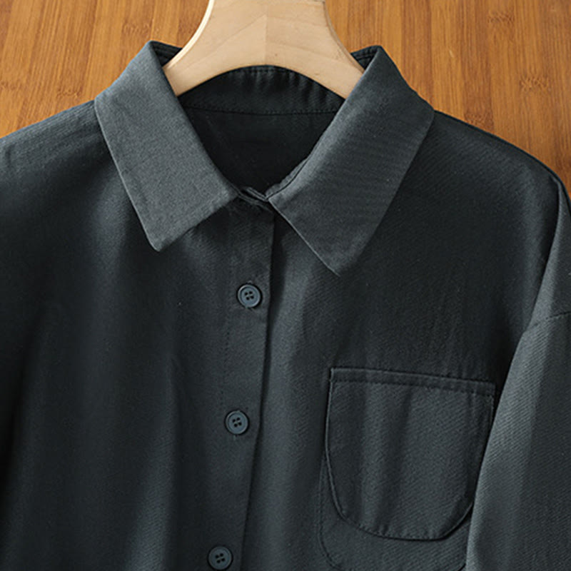 Nimara Ritual Casual Women's Long Sleeve Stand Collar Cotton Shirt With Pockets