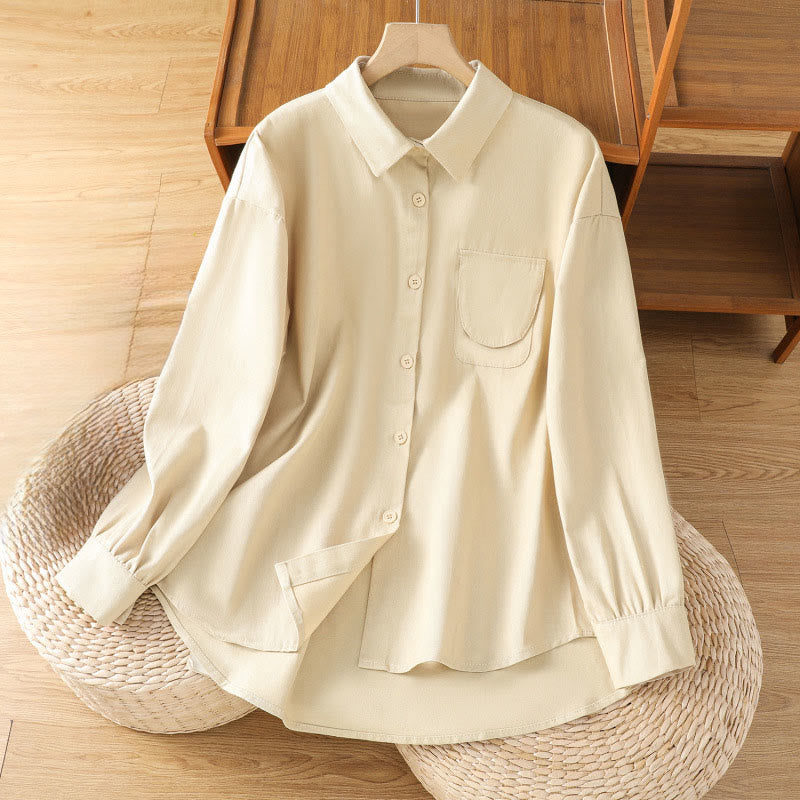Nimara Ritual Casual Women's Long Sleeve Stand Collar Cotton Shirt With Pockets