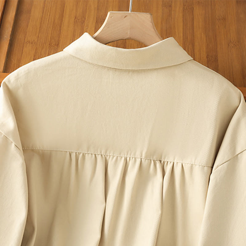 Nimara Ritual Casual Women's Long Sleeve Stand Collar Cotton Shirt With Pockets