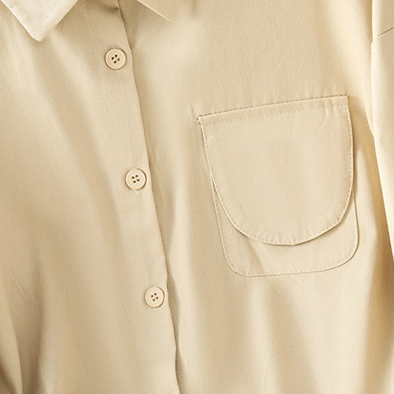 Nimara Ritual Casual Women's Long Sleeve Stand Collar Cotton Shirt With Pockets
