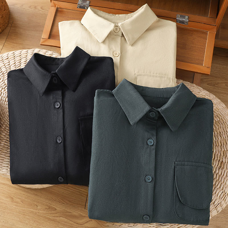Nimara Ritual Casual Women's Long Sleeve Stand Collar Cotton Shirt With Pockets