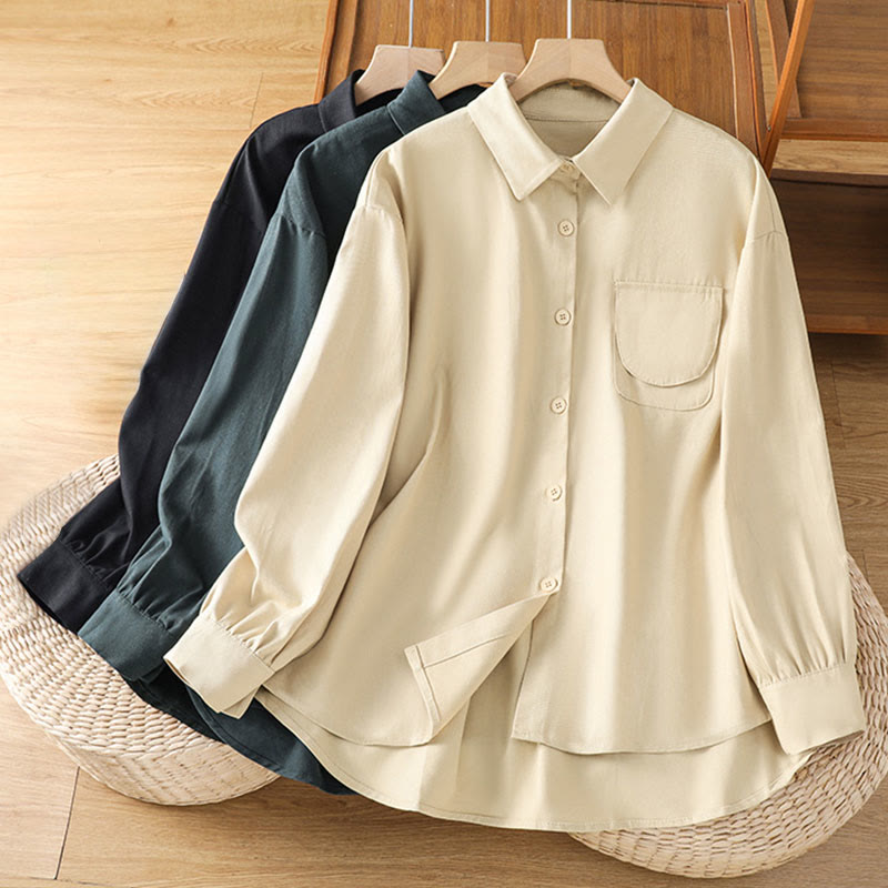 Nimara Ritual Casual Women's Long Sleeve Stand Collar Cotton Shirt With Pockets