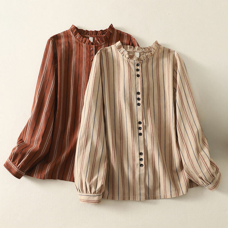 Nimara Ritual Casual Retro Stripes Women's Long Sleeve Polyester Shirt