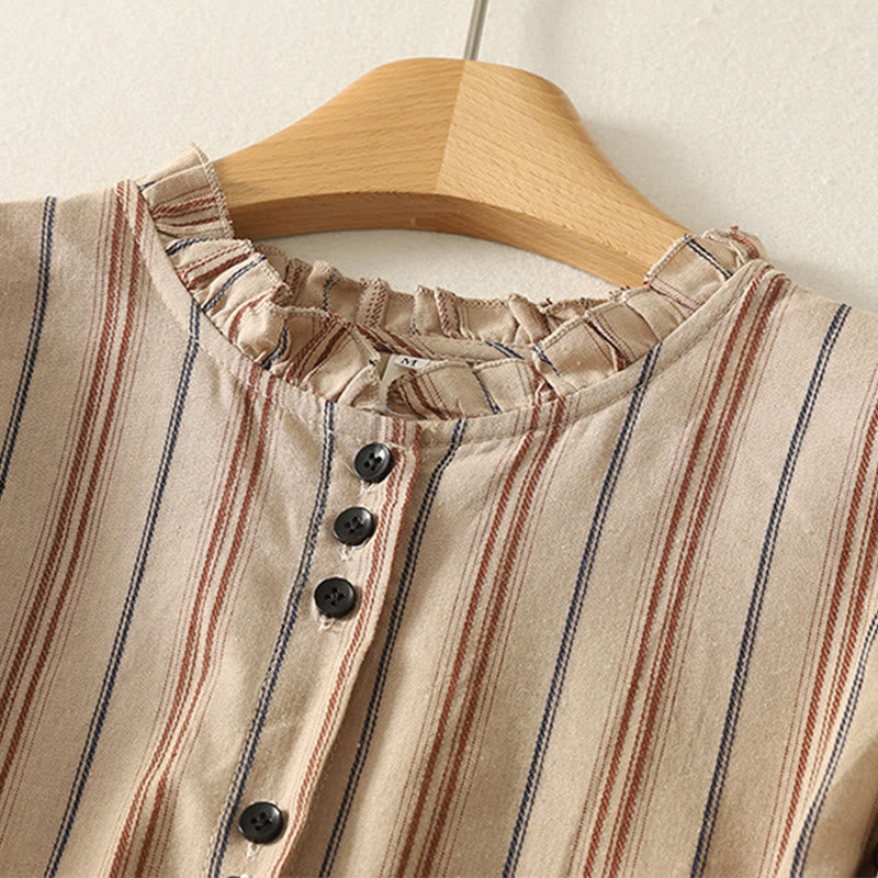 Nimara Ritual Casual Retro Stripes Women's Long Sleeve Polyester Shirt
