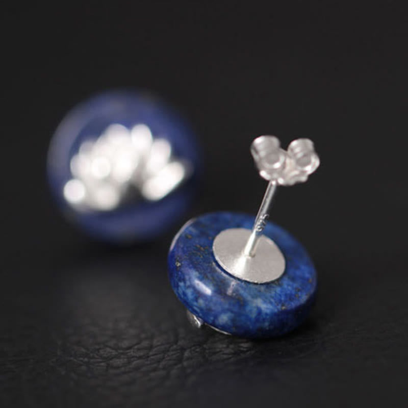 Nimara Ritual Lazurite 925 Sterling Silver Lotus Pattern Enlightenment Earrings