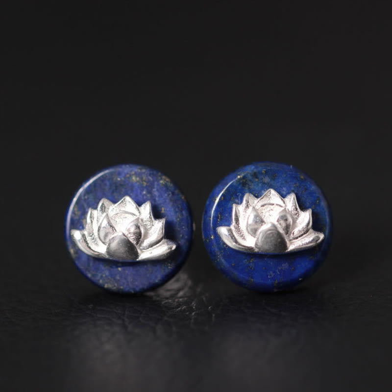 Nimara Ritual Lazurite 925 Sterling Silver Lotus Pattern Enlightenment Earrings
