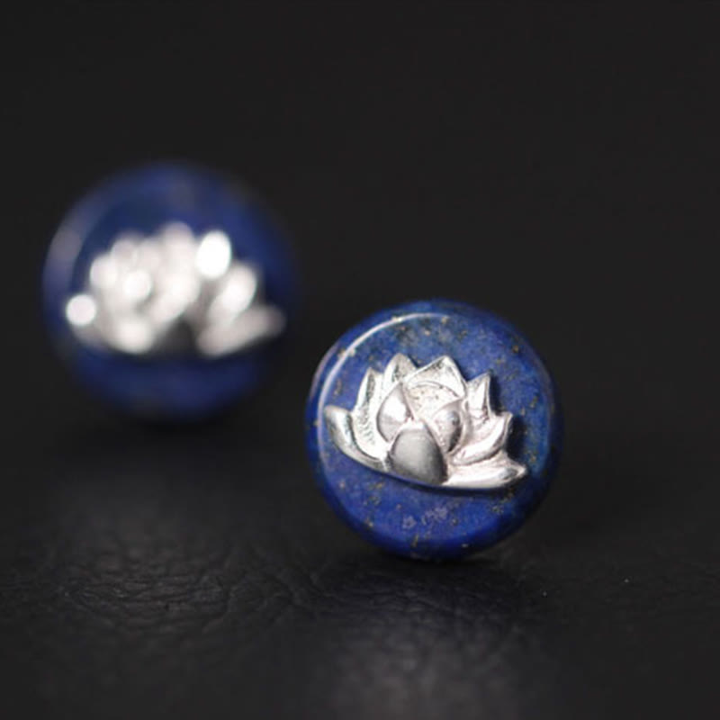 Nimara Ritual Lazurite 925 Sterling Silver Lotus Pattern Enlightenment Earrings