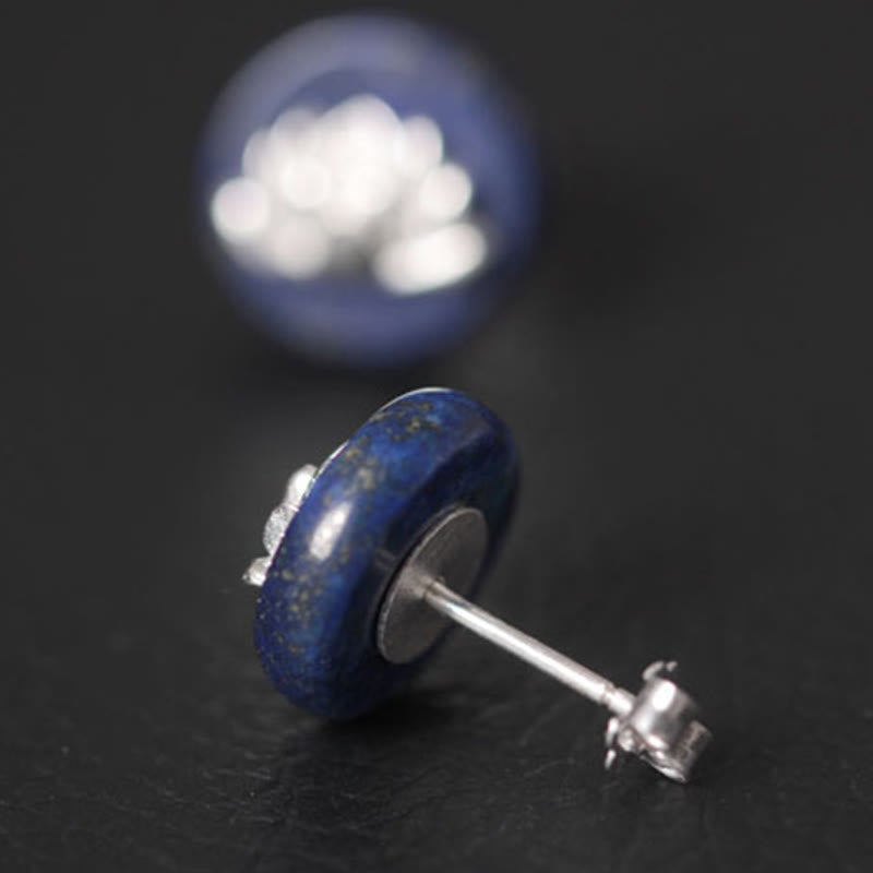Nimara Ritual Lazurite 925 Sterling Silver Lotus Pattern Enlightenment Earrings