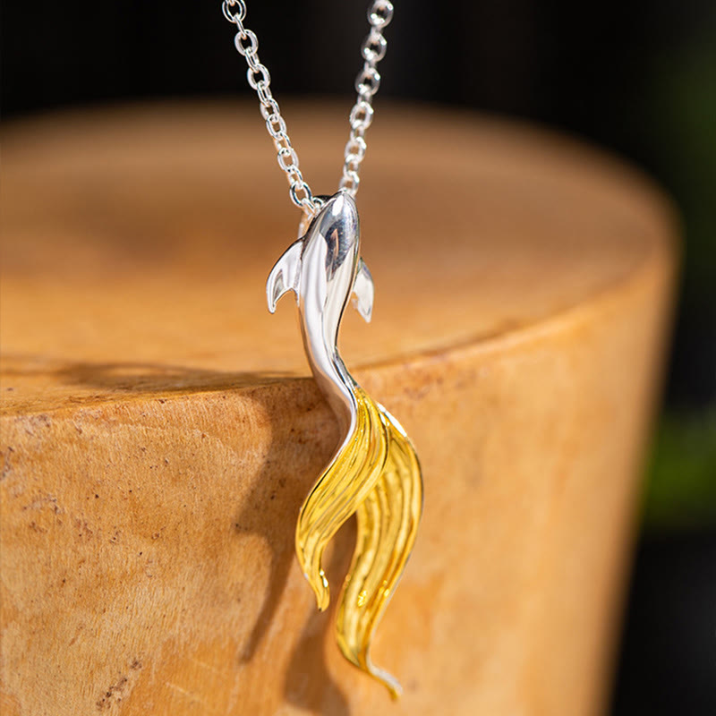 Nimara Ritual 925 Sterling Silver Golden Koi Fish Luck Necklace Pendant