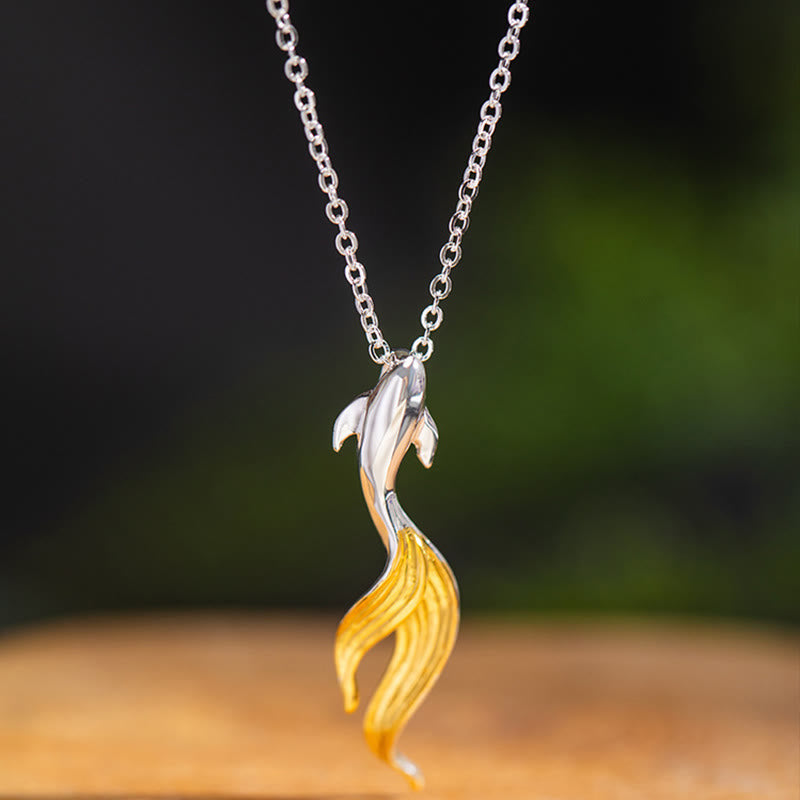 Nimara Ritual 925 Sterling Silver Golden Koi Fish Luck Necklace Pendant
