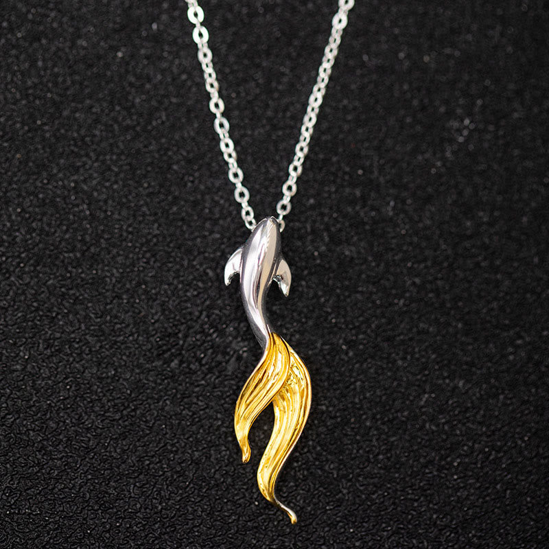 Nimara Ritual 925 Sterling Silver Golden Koi Fish Luck Necklace Pendant