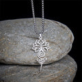 Nimara Ritual Lotus Unalome Chakra Symbol Design Stainless Steel Enlightenment Necklace Pendant